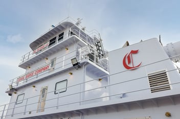 Wheelhouse and upper deck of the Tier 4 Mitsubishi-powered towboat Al Sloss, built for Canal Barge Company.
